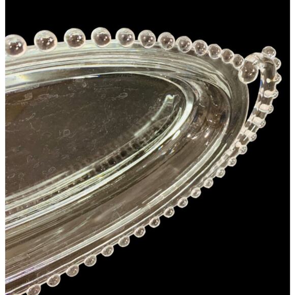 Imperial Glass Oval Celery Dish Beaded Curved Handle 13.5 Inch Candlewick - Picture 5 of 6